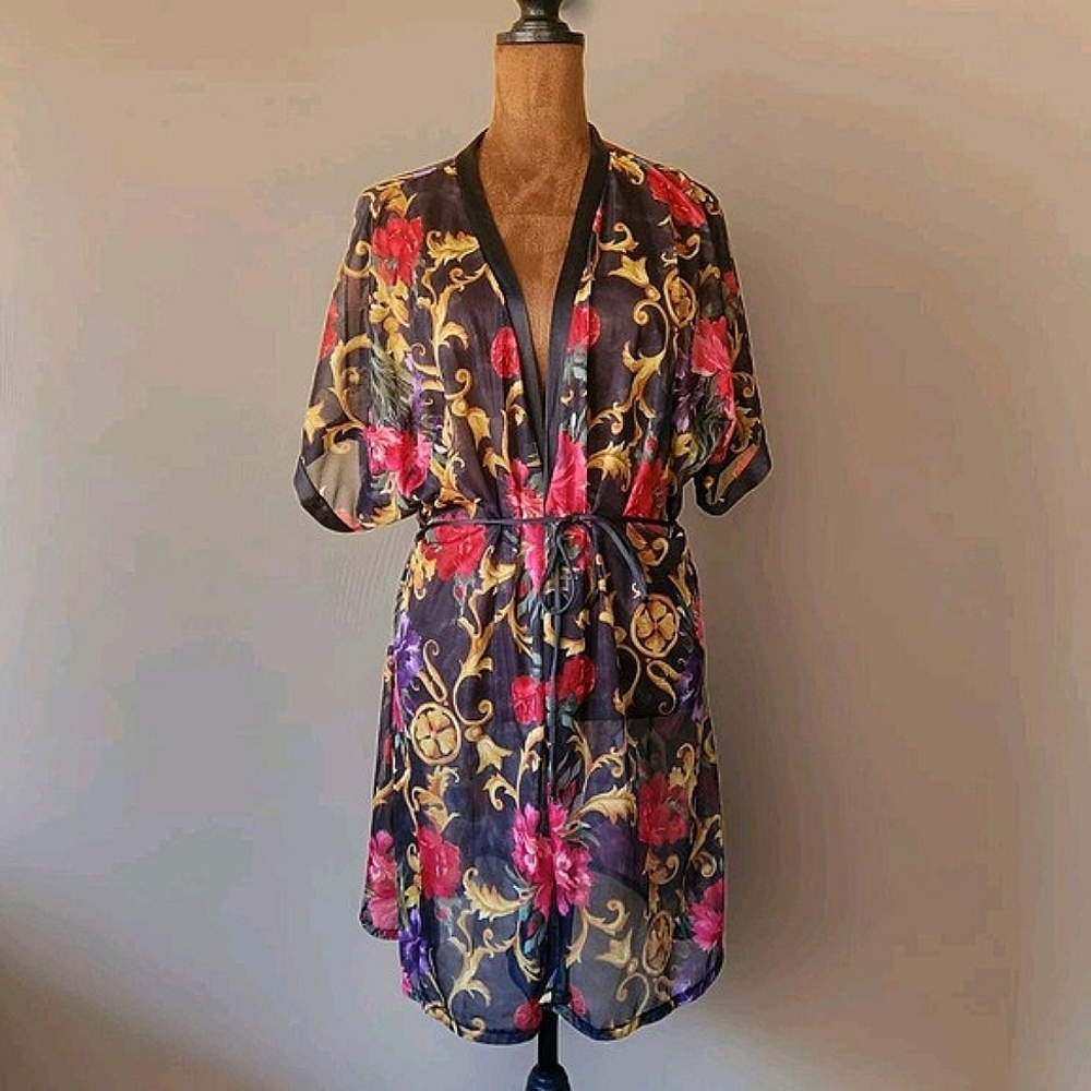 Vintage CACHET‎ Robe Size M Womens Floral Sheer Summer Lightweight Colorful